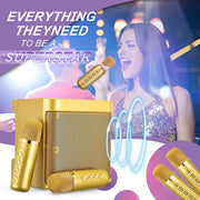 Gold Karaoke Machine with 2 Wireless Microphones Bluetooth-Compatible 5.0 for Parties V201-QHGMMOREONE049