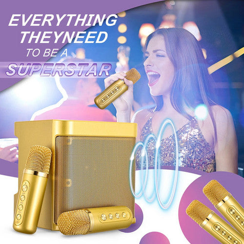 Gold Karaoke Machine with 2 Wireless Microphones Bluetooth-Compatible 5.0 for Parties V201-QHGMMOREONE049
