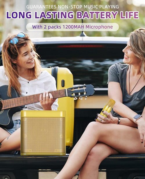 Gold Karaoke Machine with 2 Wireless Microphones Bluetooth-Compatible 5.0 for Parties V201-QHGMMOREONE049