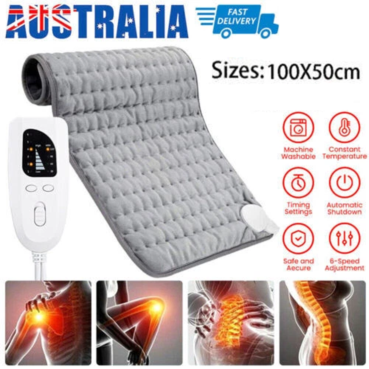 Electric Heat Pad Adjustable Heating Mat Warmer Blanket Back Pain Relief 100x50cm V201-QHGMMOREONE059
