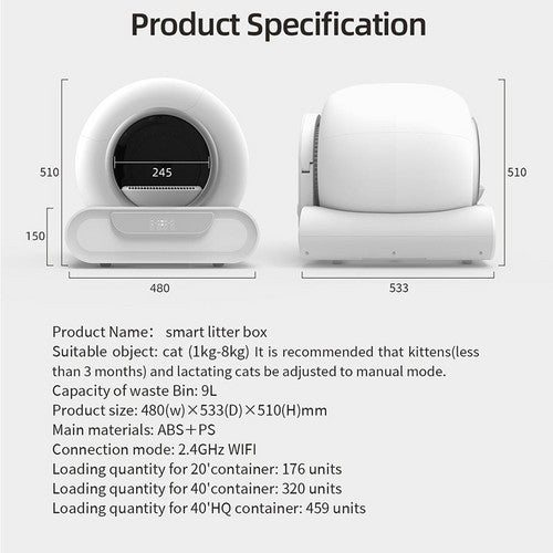 65L Remote Control Automatic Self Cleaning Cat Litter Box Smart App Easy-Clean V201-QHGMMOREONE064