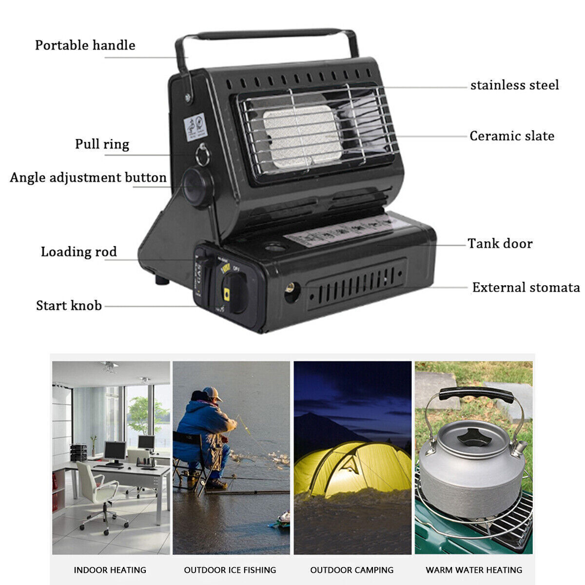 Portable Camping Gas Heater Outdoor Heating Stove Gas Baking Hunting Warmer AU black V201-QNL0002BL8AU