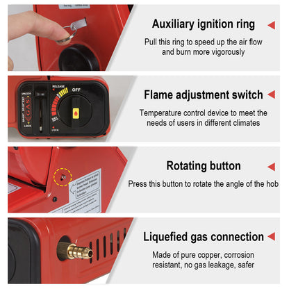 Portable Camping Gas Heater Outdoor Heating Stove Gas Baking Hunting Warmer AU RED V201-QNL0002RE8AU