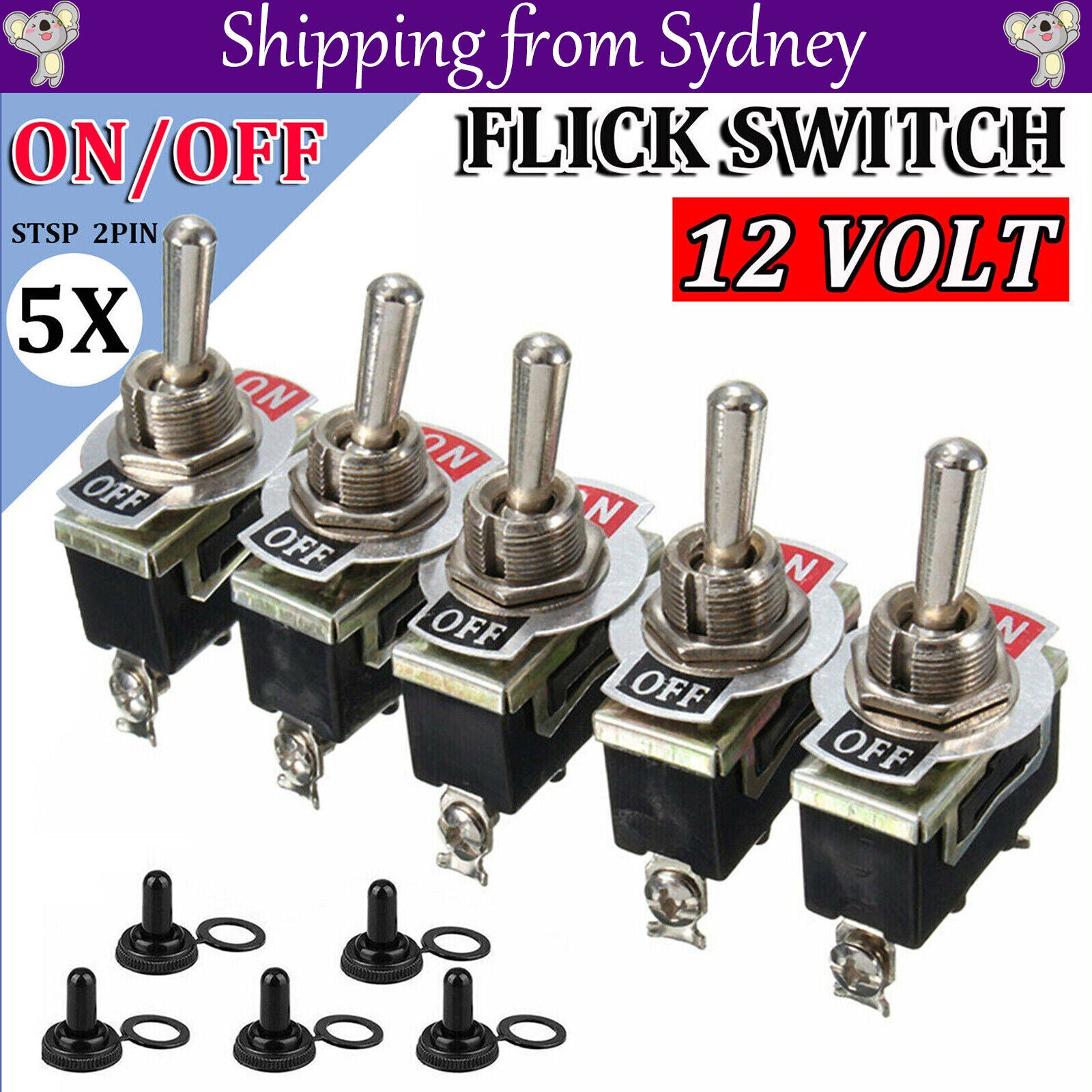 5x Toggle Switch 12V ON OFF Car Flick Dash Light Marine 12 Volt Switches Boat V201-QUEW12466252
