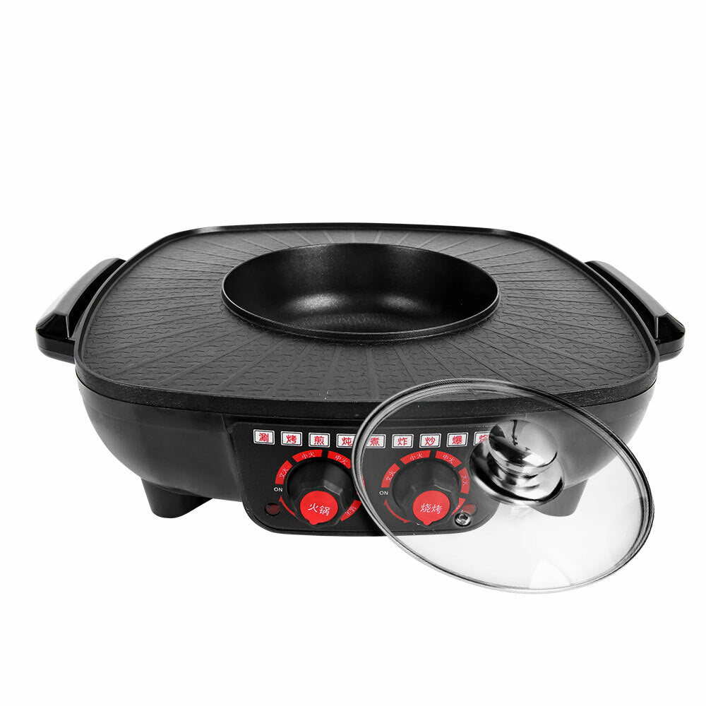 Electric 2 in 1 Hot Pot BBQ Oven Smokeless Barbecue Pan Grill Hotpot Machine V201-QUEW12466289