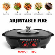 Electric 2 in 1 Hot Pot BBQ Oven Smokeless Barbecue Pan Grill Hotpot Machine V201-QUEW12466289