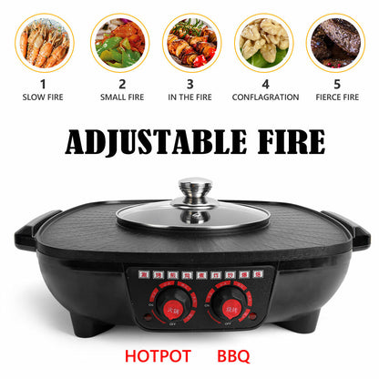 Electric 2 in 1 Hot Pot BBQ Oven Smokeless Barbecue Pan Grill Hotpot Machine V201-QUEW12466289