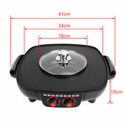 Electric 2 in 1 Hot Pot BBQ Oven Smokeless Barbecue Pan Grill Hotpot Machine V201-QUEW12466289