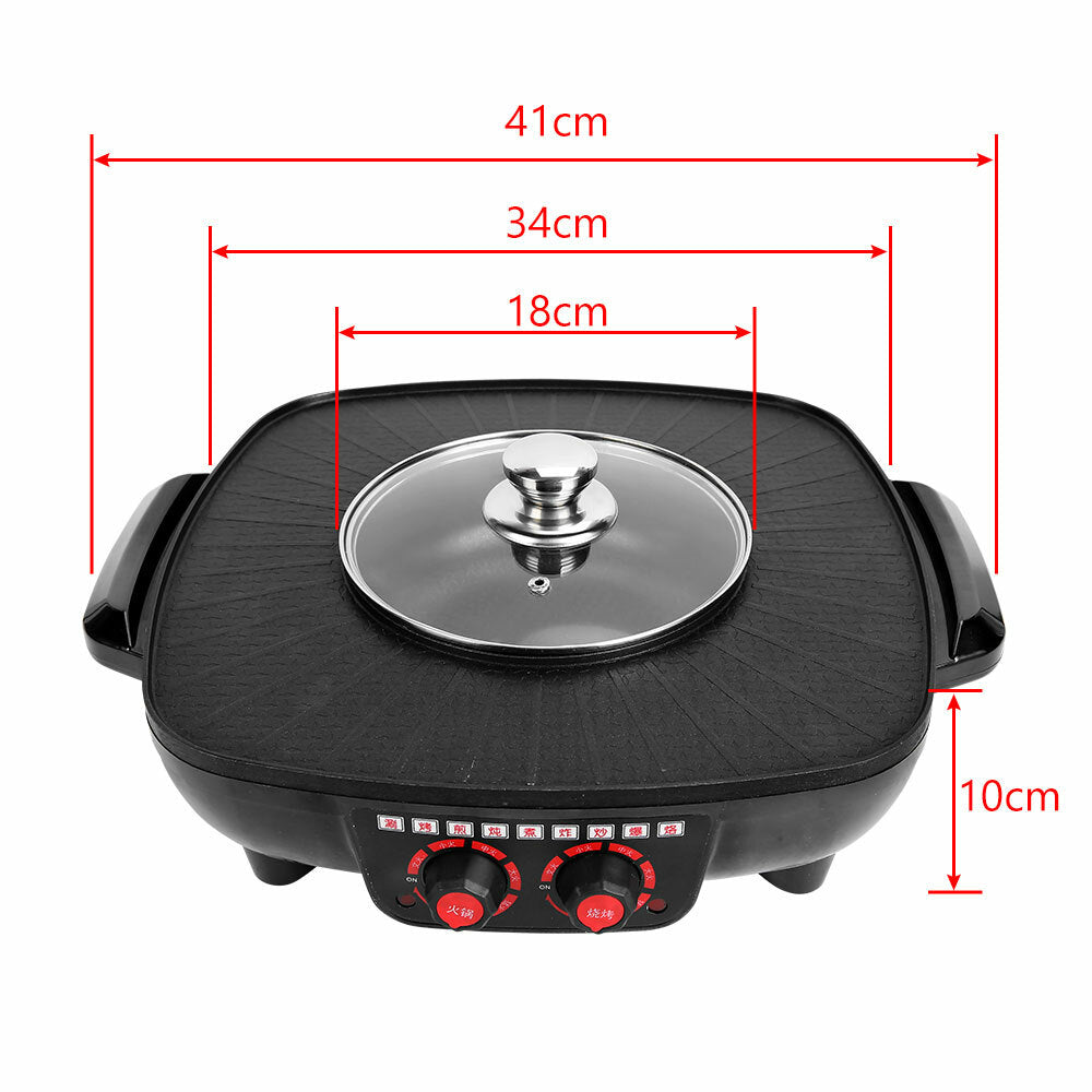 Electric 2 in 1 Hot Pot BBQ Oven Smokeless Barbecue Pan Grill Hotpot Machine V201-QUEW12466289