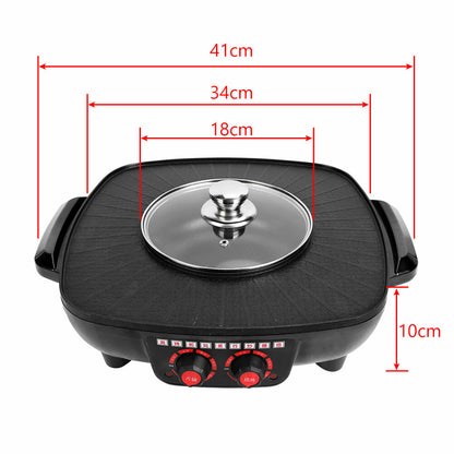 Electric 2 in 1 Hot Pot BBQ Oven Smokeless Barbecue Pan Grill Hotpot Machine V201-QUEW12466289