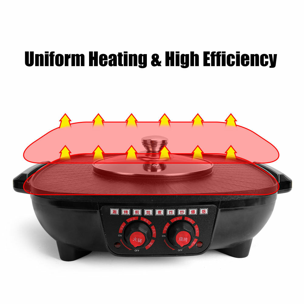 Electric 2 in 1 Hot Pot BBQ Oven Smokeless Barbecue Pan Grill Hotpot Machine V201-QUEW12466289