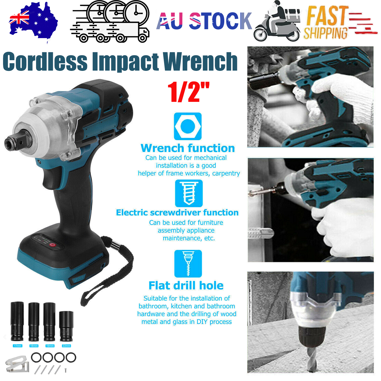 1/2" Cordless Impact Wrench Driver Brushless Rattle Gun For Makita 18V Battery V201-QUEW12466411