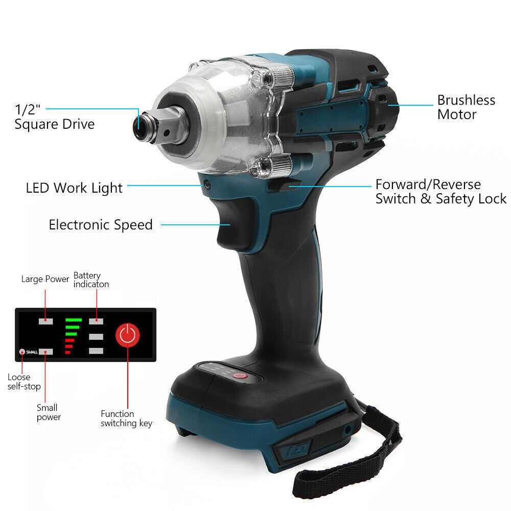 1/2" Cordless Impact Wrench Driver Brushless Rattle Gun For Makita 18V Battery V201-QUEW12466411