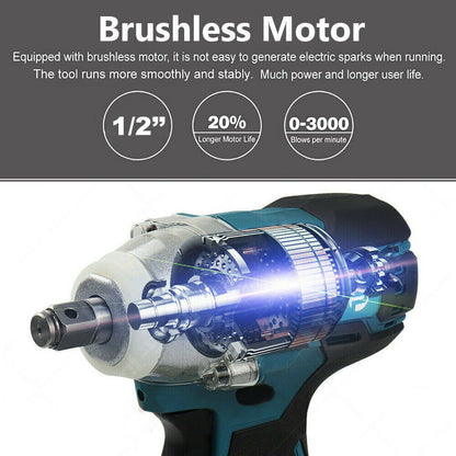 1/2" Cordless Impact Wrench Driver Brushless Rattle Gun For Makita 18V Battery V201-QUEW12466411