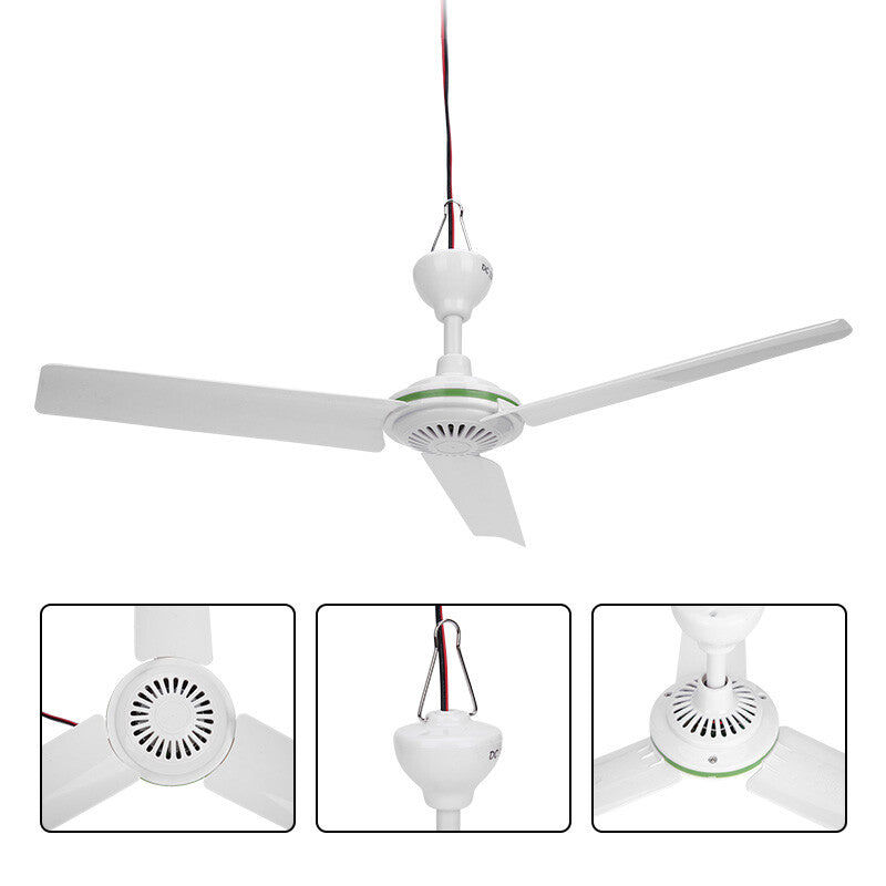 12V Ceiling Fan Portable Solar Power 3 Blade 0.7AMP Caravan Camping Outdoor V201-QUEW12466417