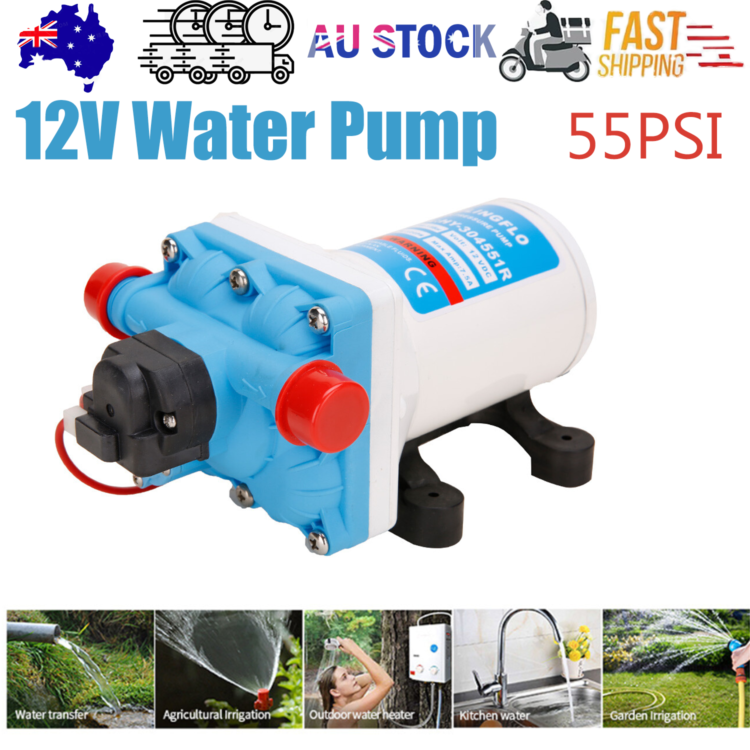 11.3LPM 55PSI 12V Water Pump for Caravan Motorhome Camper Trailer Boat RV V201-QUEW12483624
