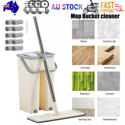 Mop Bucket Wet Dry Rinse Wash 360 Rotating Squeeze Flat Floor Cleaner with Pads V201-QUEW12614995
