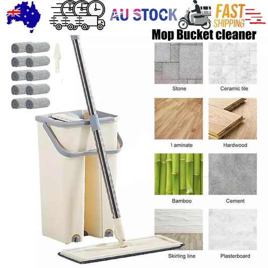 Mop Bucket Wet Dry Rinse Wash 360 Rotating Squeeze Flat Floor Cleaner with Pads V201-QUEW12614995