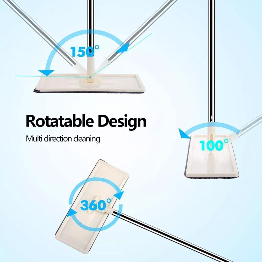 Mop Bucket Wet Dry Rinse Wash 360 Rotating Squeeze Flat Floor Cleaner with Pads V201-QUEW12614995