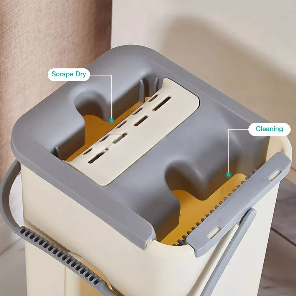 Mop Bucket Wet Dry Rinse Wash 360 Rotating Squeeze Flat Floor Cleaner with Pads V201-QUEW12614995