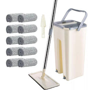 Mop Bucket Wet Dry Rinse Wash 360 Rotating Squeeze Flat Floor Cleaner with Pads V201-QUEW12614995