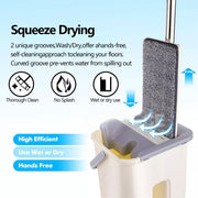 Mop Bucket Wet Dry Rinse Wash 360 Rotating Squeeze Flat Floor Cleaner with Pads V201-QUEW12614995