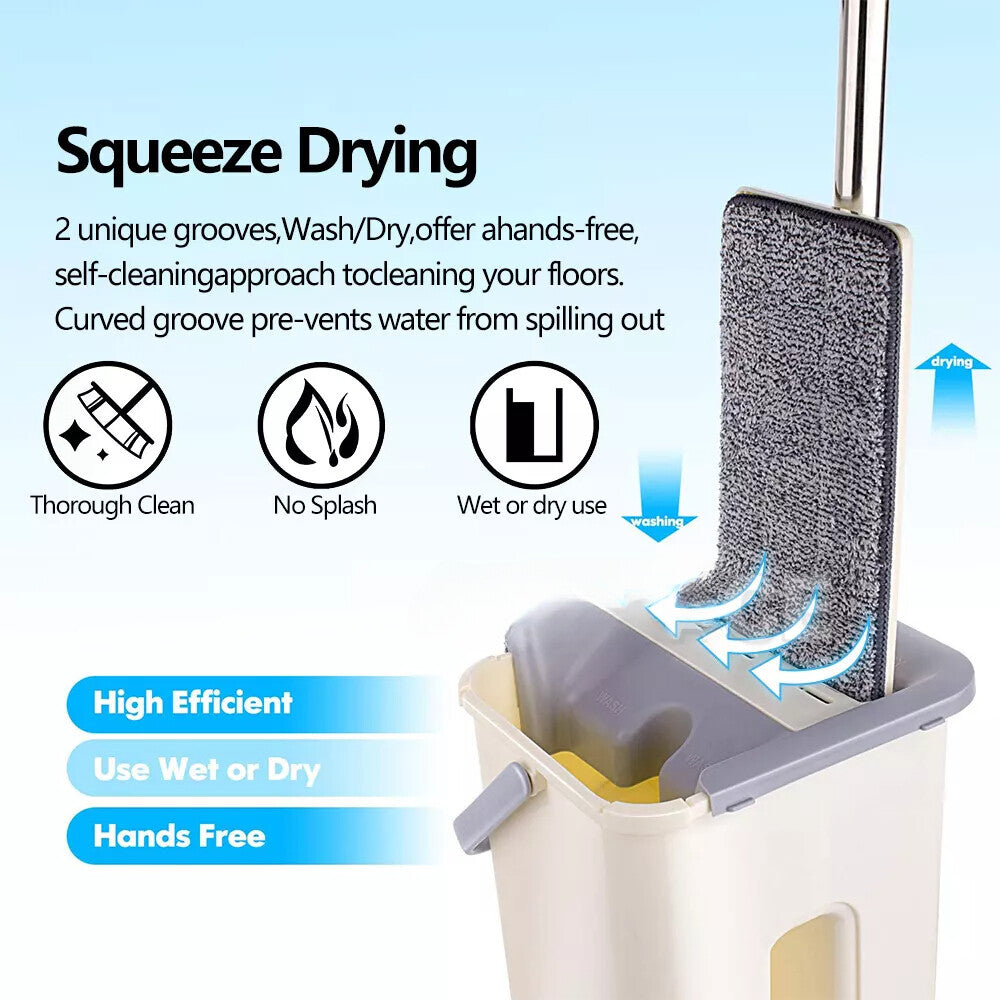 Mop Bucket Wet Dry Rinse Wash 360 Rotating Squeeze Flat Floor Cleaner with Pads V201-QUEW12614995