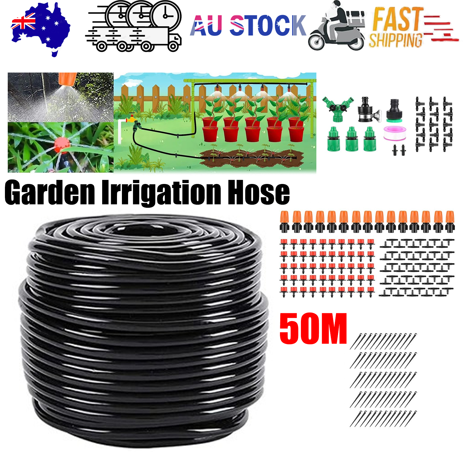 201X 50M Hose Garden Irrigation System Greenhouse Plant Watering DIY Micro Drip V201-QUEW12879826