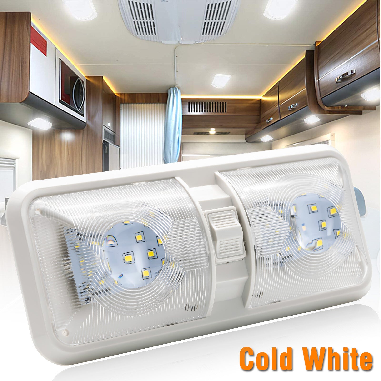 12V RV Interior LED Ceiling Light Boat Camper Caravan Trailer Double Dome Light V201-QUEW13035626