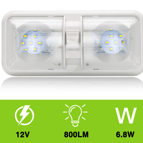 12V RV Interior LED Ceiling Light Boat Camper Caravan Trailer Double Dome Light V201-QUEW13035626