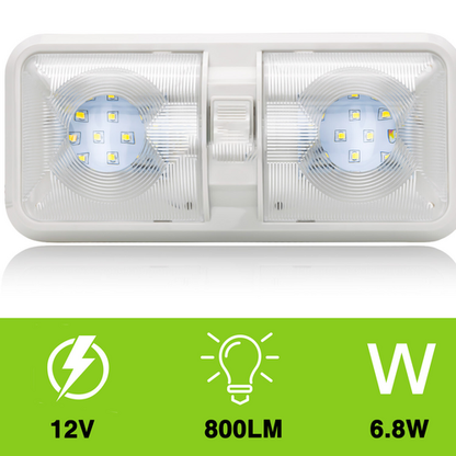 12V RV Interior LED Ceiling Light Boat Camper Caravan Trailer Double Dome Light V201-QUEW13035626