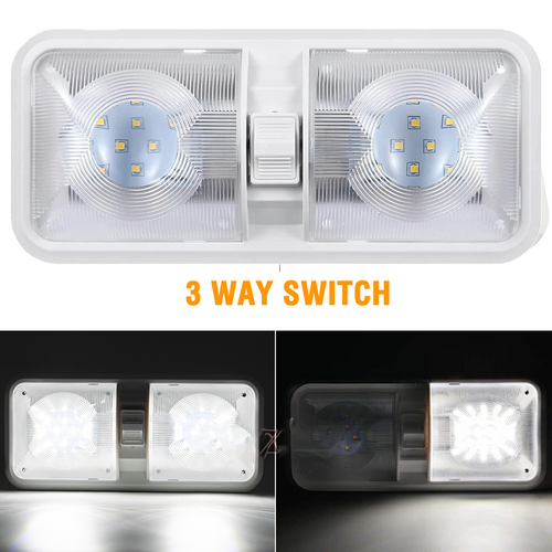 12V RV Interior LED Ceiling Light Boat Camper Caravan Trailer Double Dome Light V201-QUEW13035626