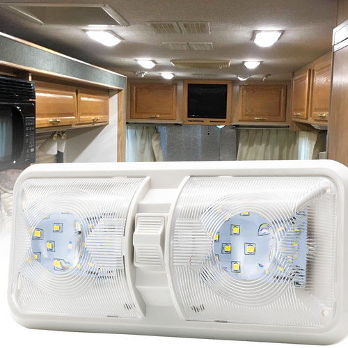 12V RV Interior LED Ceiling Light Boat Camper Caravan Trailer Double Dome Light V201-QUEW13035626