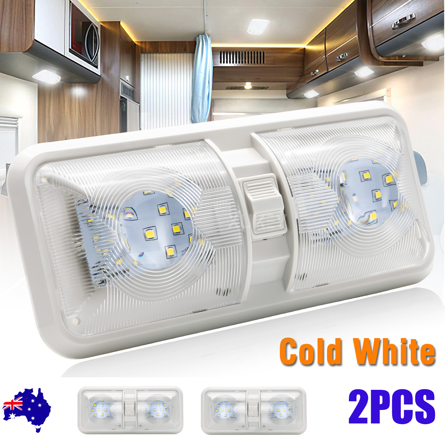 2pcs 12V RV Interior LED Ceiling Light Boat Camper Caravan Trailer Double Dome Light V201-QUEW13035626X2