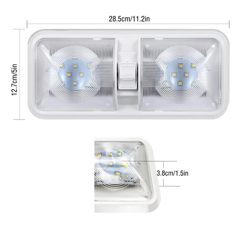 2pcs 12V RV Interior LED Ceiling Light Boat Camper Caravan Trailer Double Dome Light V201-QUEW13035626X2