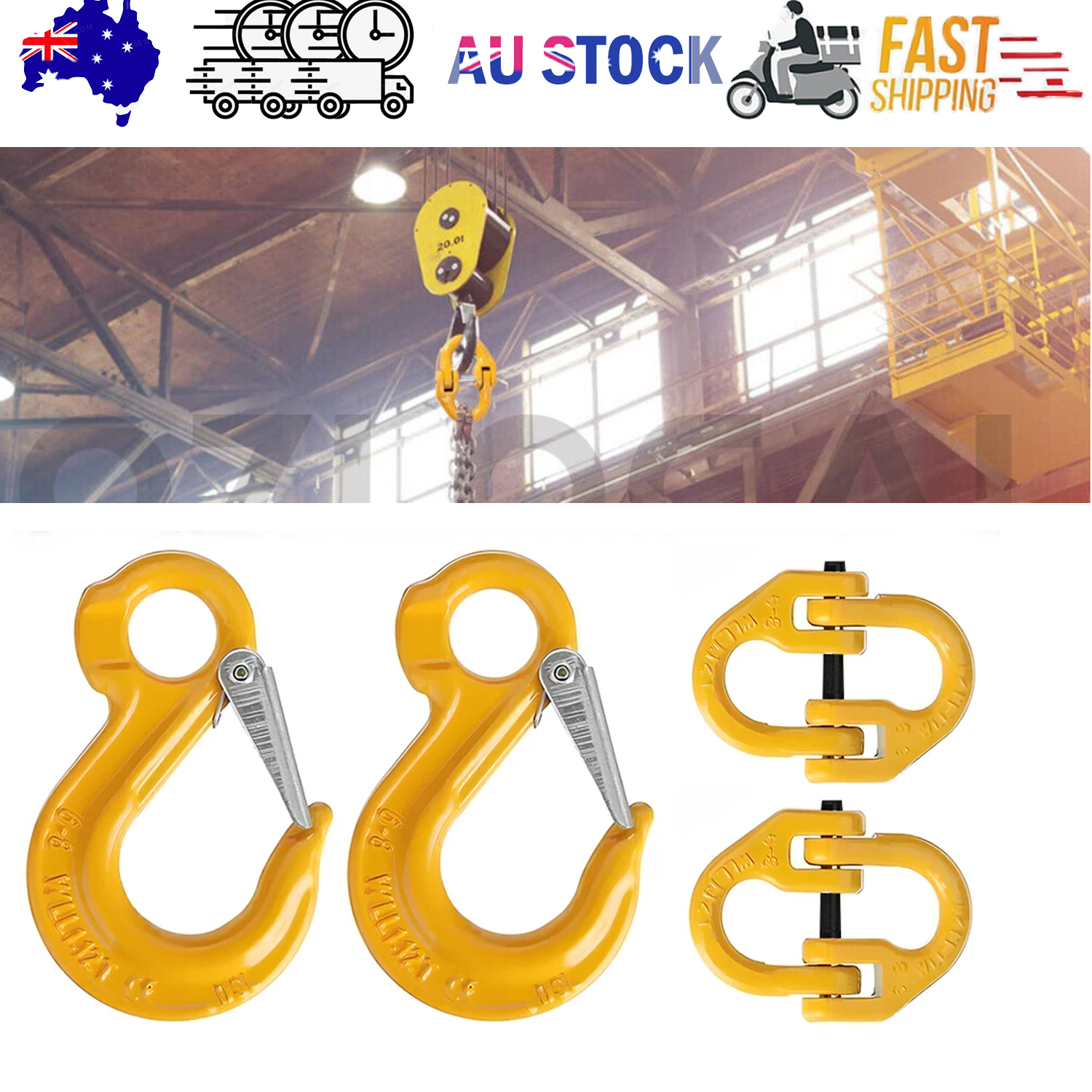2X 8mm Hammerlock+ Eye Sling Hook Safety Chain Caravan Trailer connecting Extend V201-QUEW13215885