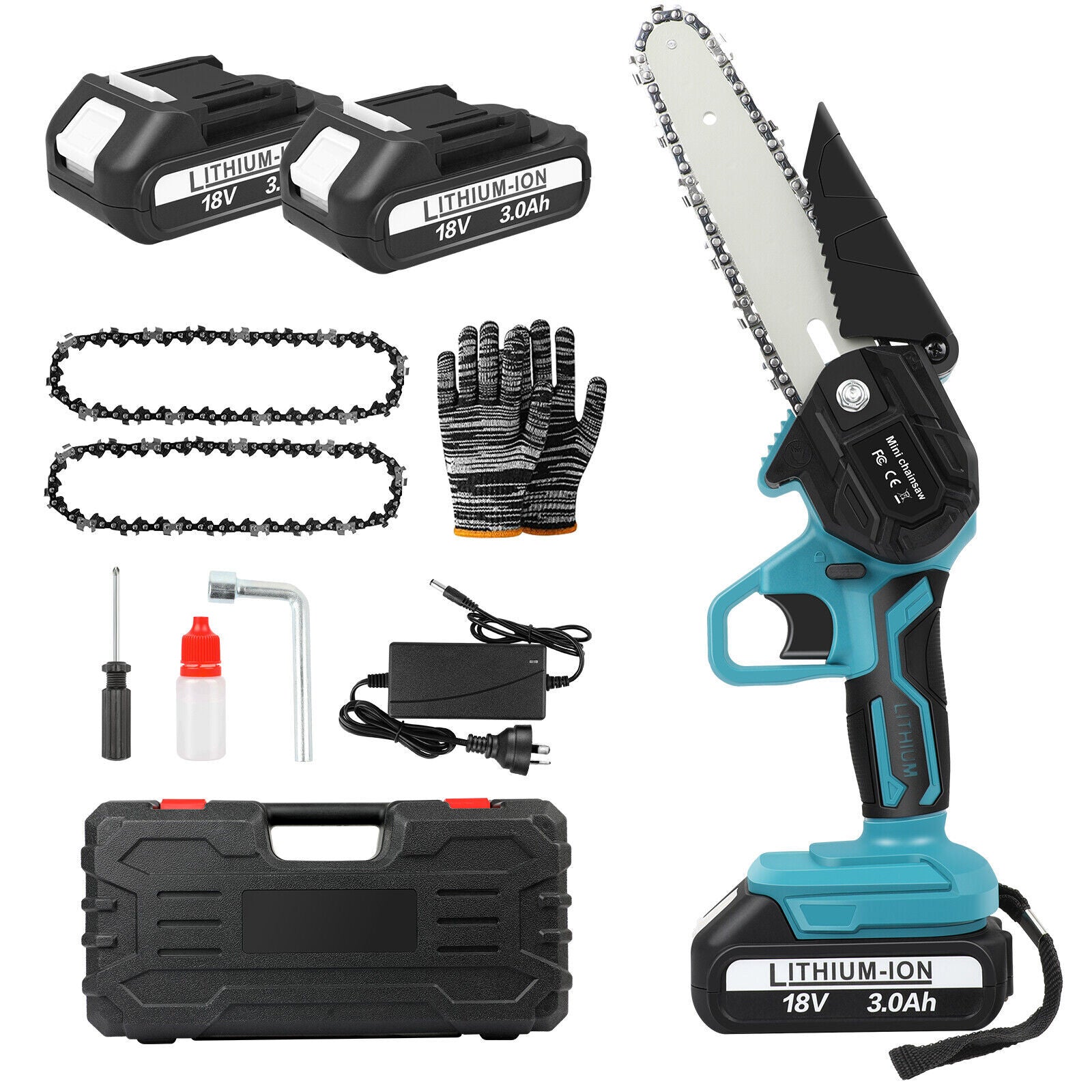 6" Mini Cordless Electric Chainsaw 2X Battery-Powered Wood Cutter Rechargeable V201-QUEW13272600