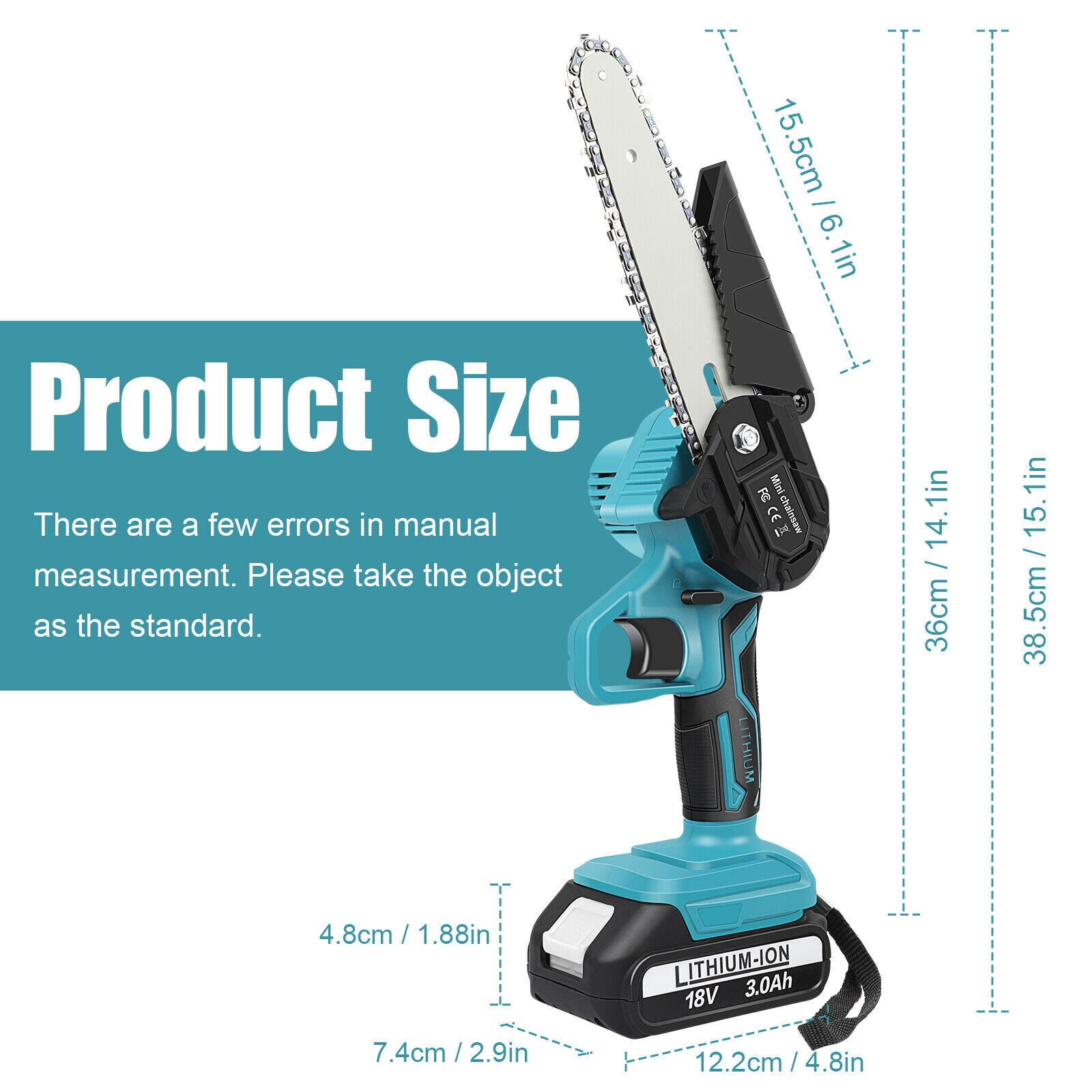 6" Mini Cordless Electric Chainsaw 2X Battery-Powered Wood Cutter Rechargeable V201-QUEW13272600