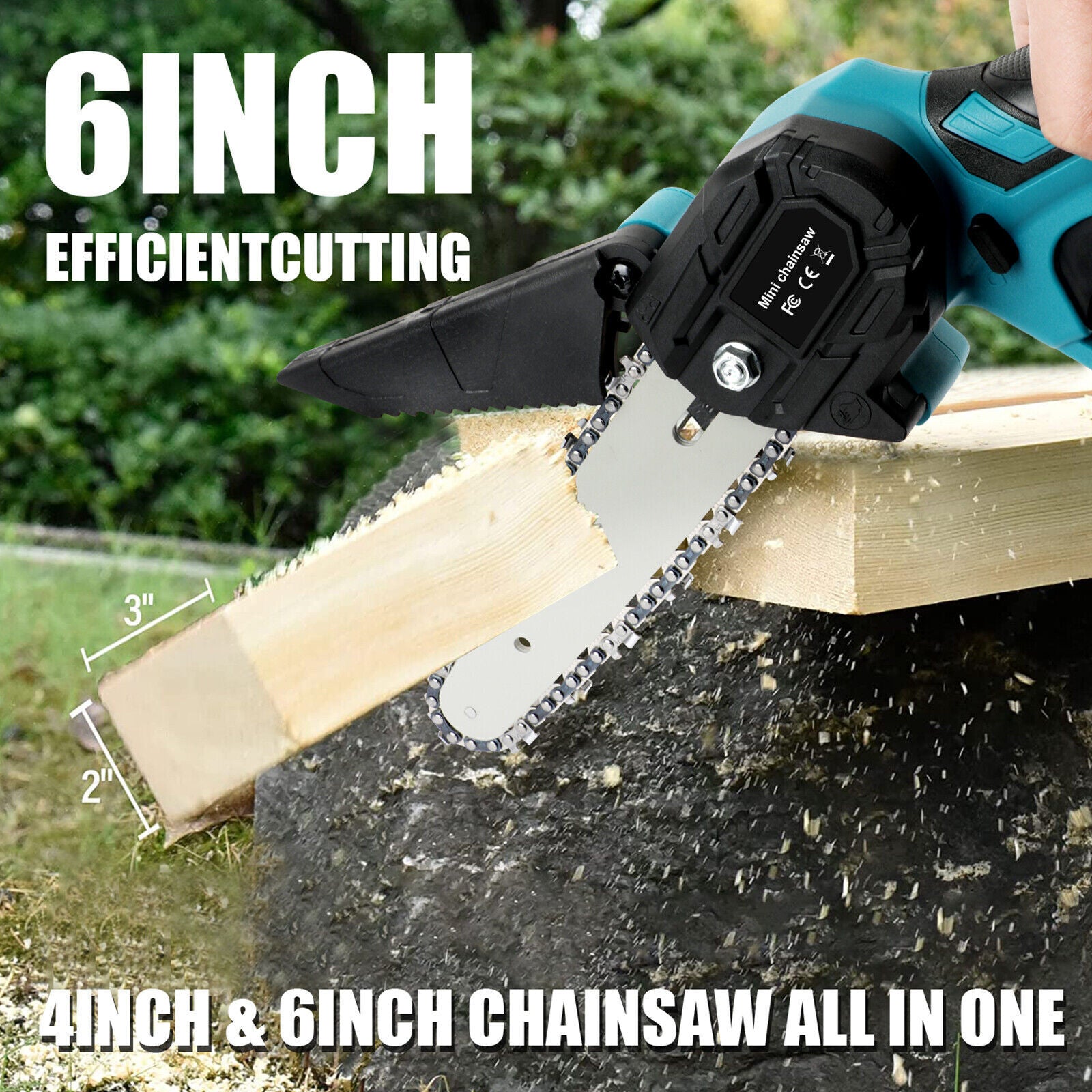 6" Mini Cordless Electric Chainsaw 2X Battery-Powered Wood Cutter Rechargeable V201-QUEW13272600