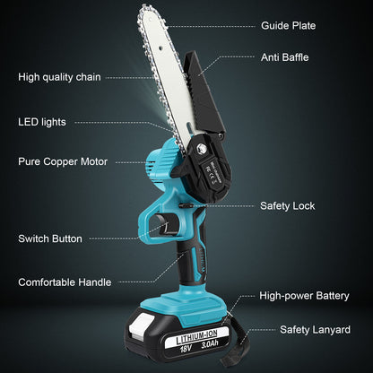6" Mini Cordless Electric Chainsaw 2X Battery-Powered Wood Cutter Rechargeable V201-QUEW13272600