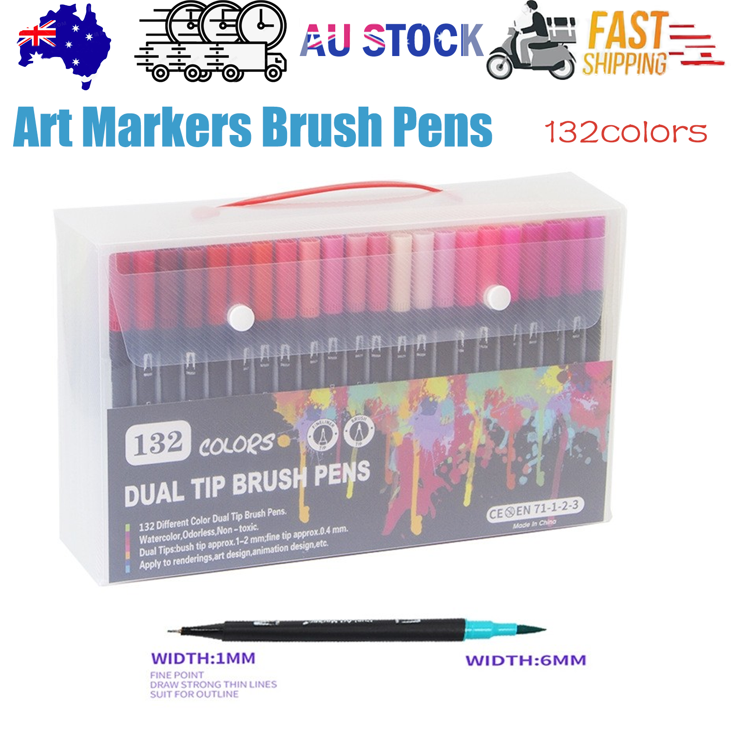 132PCS Art Markers Brush Pens Set Dual Tips Coloring Fineliner Drawing Painting V201-QUEW13627149