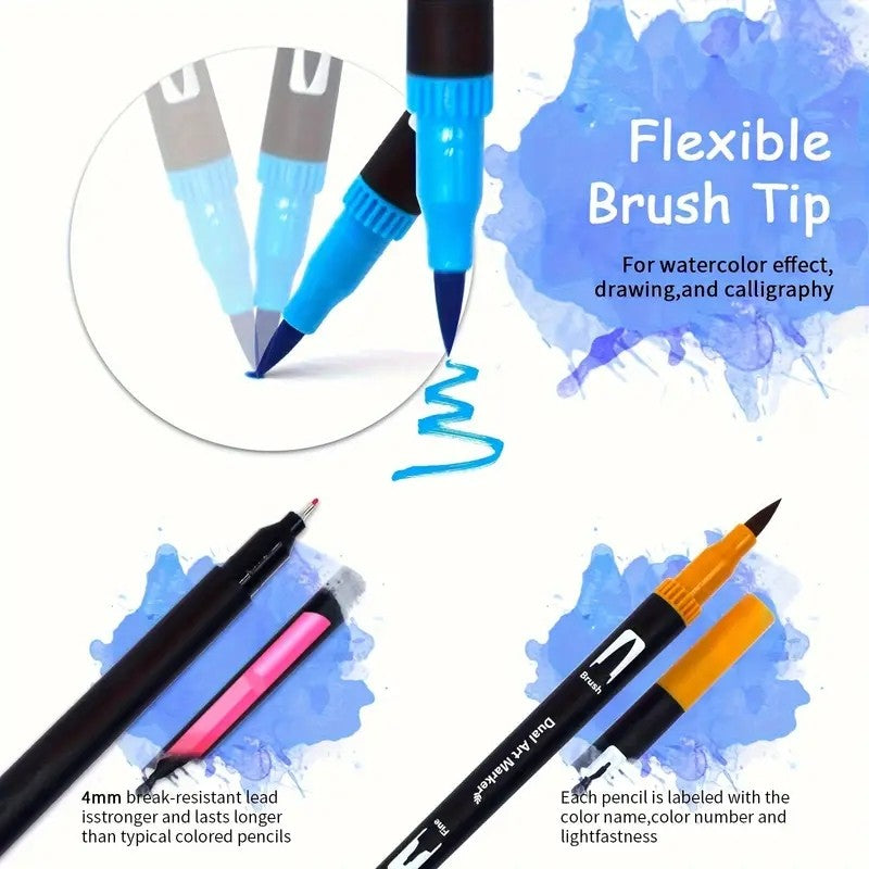 132PCS Art Markers Brush Pens Set Dual Tips Coloring Fineliner Drawing Painting V201-QUEW13627149