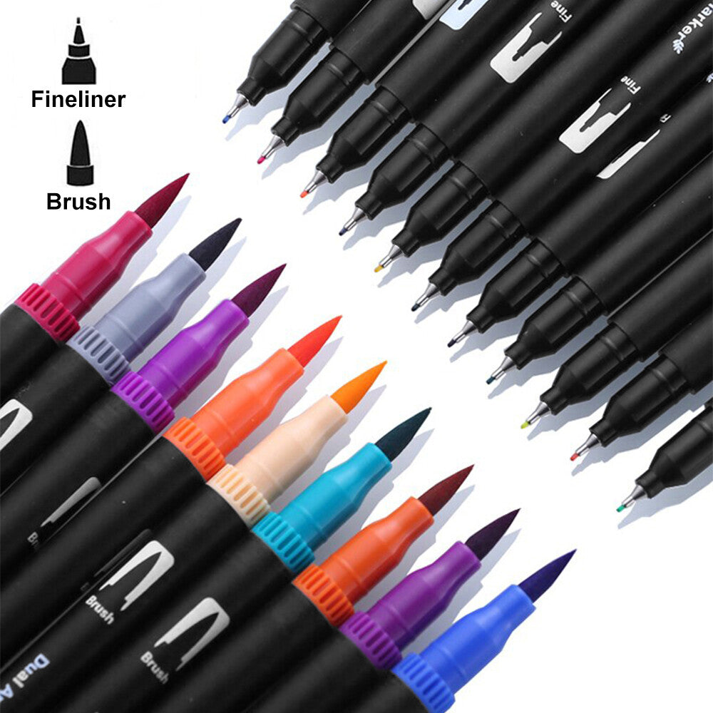 132PCS Art Markers Brush Pens Set Dual Tips Coloring Fineliner Drawing Painting V201-QUEW13627149
