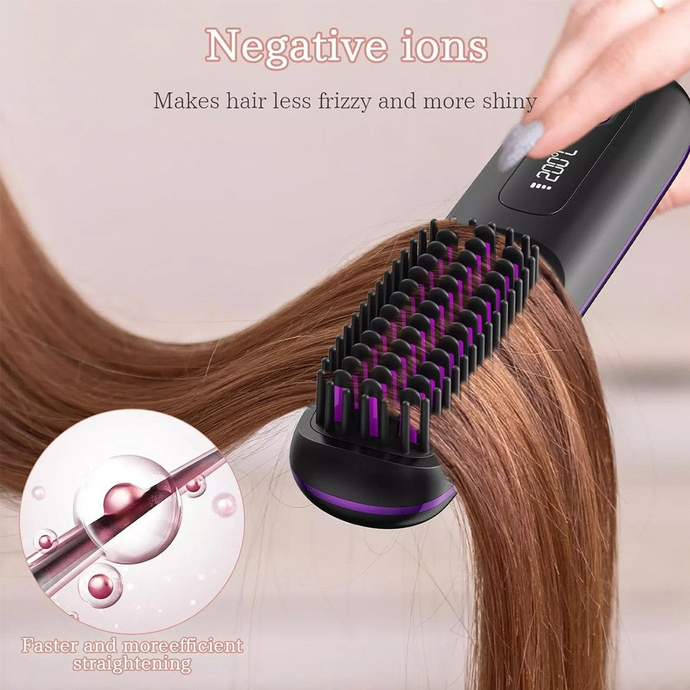 Black Hair Straightener Brush Travel Mini Rechargeable Hair Styler Fast Heating V201-QUEW13654141
