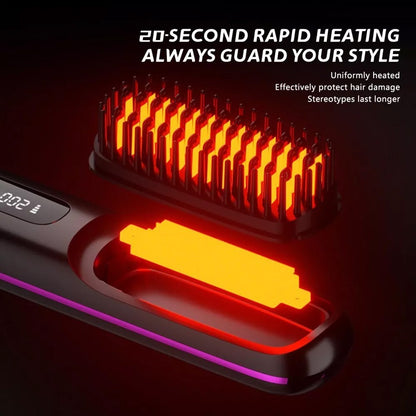 Black Hair Straightener Brush Travel Mini Rechargeable Hair Styler Fast Heating V201-QUEW13654141
