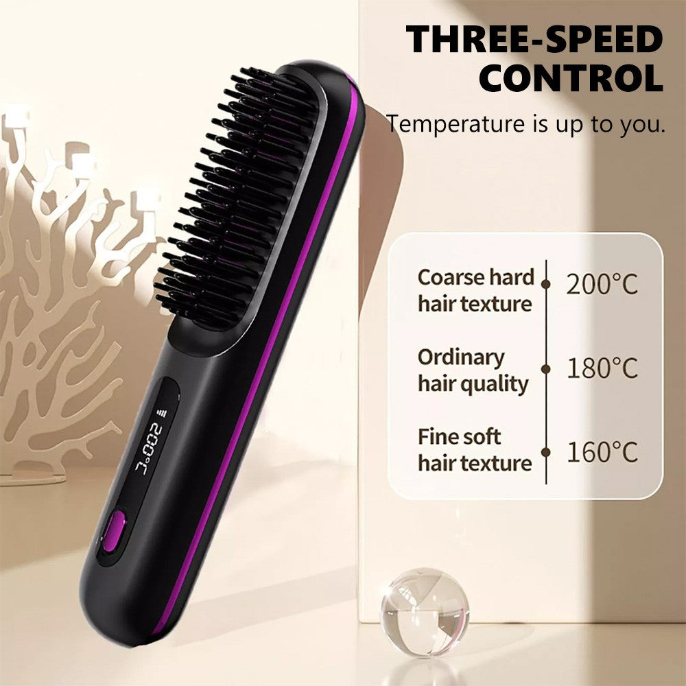 Black Hair Straightener Brush Travel Mini Rechargeable Hair Styler Fast Heating V201-QUEW13654141