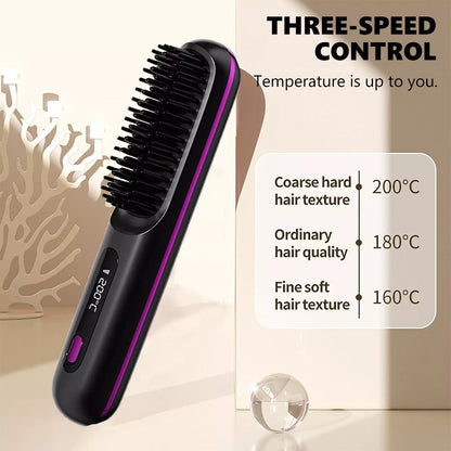 Black Hair Straightener Brush Travel Mini Rechargeable Hair Styler Fast Heating V201-QUEW13654141