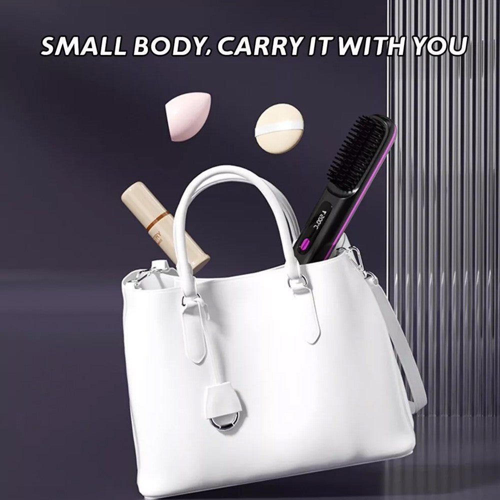 Black Hair Straightener Brush Travel Mini Rechargeable Hair Styler Fast Heating V201-QUEW13654141