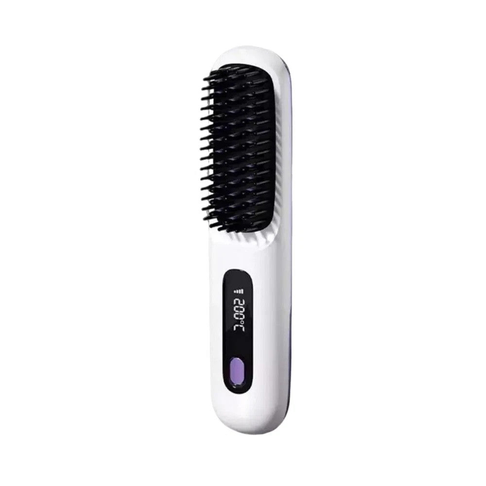 White Hair Straightener Brush Travel Mini Rechargeable Hair Styler Fast Heating V201-QUEW13654142