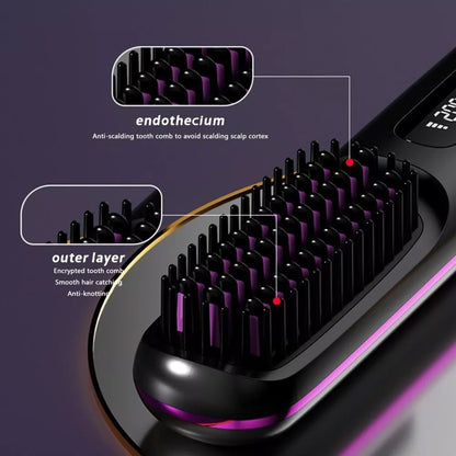 White Hair Straightener Brush Travel Mini Rechargeable Hair Styler Fast Heating V201-QUEW13654142
